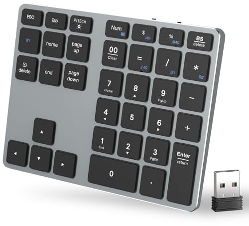 MoKo Bluetooth Number Pad, Multi-Devices Wireless Numeric Keypad for Laptop, USB-C Rechargeable, 35-Keys 2.4 GHz Numpad for Data Entry, Slim Number Keypad for iPad, MacBook Pro/Air, iMac, Notebook, PC