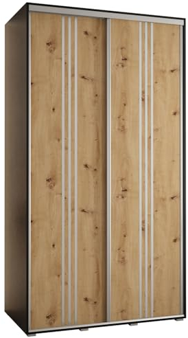 MEBLE KRYSPOL Davos 6 140 Schlafzimmerschrank mit Zwei Schiebetüren - Moderner Kleiderschrank mit Kleiderstange und Regalen - 235,2x140x60 cm - Schwarz Artisan Silber