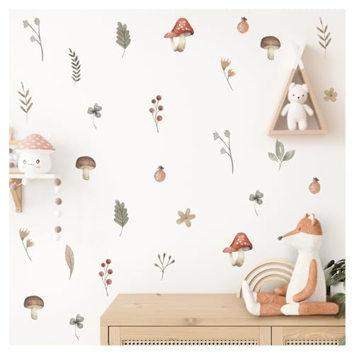 Little Deco Wandsticker Wald Blumen Wandtattoo für Kinderzimmer Pilze Blätter Wandaufkleber Boho Babyzimmer Schlafzimmer Wanddeko DL999-04