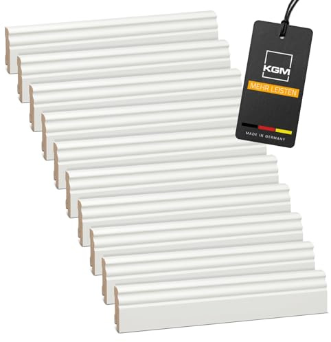 KGM Hamburger Massivholz Sockelleiste - Weiß - 2400 x 18 x 58 mm - 20 Stk. | Kiefer lackiert, Fußbodenleiste, Altberliner Profil, Wandabschluss, Kabelkanal, lösemittelfrei, für Laminat & Vinyl, 48m