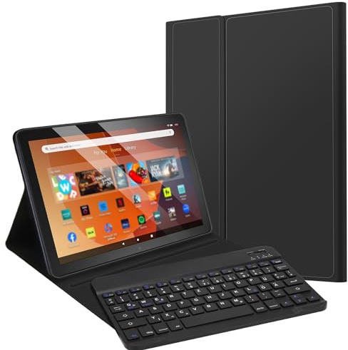 JADEMALL HD 10 Tastatur Hülle für HD 10-Tablet 2023 (13th Generation) 10.1, Wireless Bluetooth Tastatur QWERTZ Deutsch- Schlaf/Wach