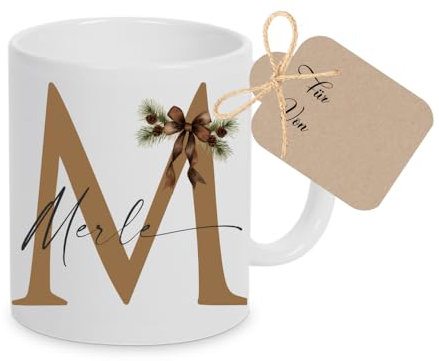 Manufaktur Liebevoll - Tasse Weihnachten Name Personalisiert Keramiktasse Weihnachtstasse Weihnachtsgeschenk Glühwein Frauen Männer Nikolaus Kleinigkeit Aufmerksamkeit (Motiv Weihnachtsschleife)