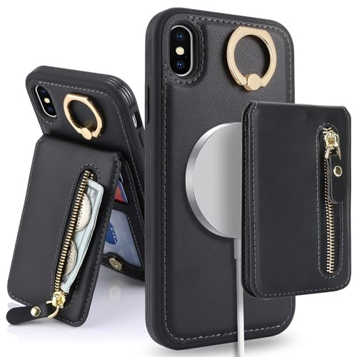 SailorTech Case for iPhone X/XS - Cover with Card Holder, Ring Stand, Kickstand - Black