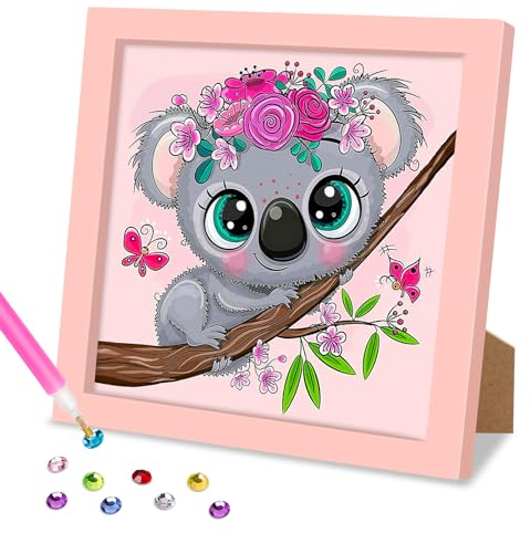 MOGTAA 5D DIY Diamond Painting mit Holzrahmen Koala, Tiere Diamant Painting Bilder Set, Full Drill Diamant Malerei für Kinder Mädchen Jungen, Arts Craft für Home Wand Decor 18 x 18cm