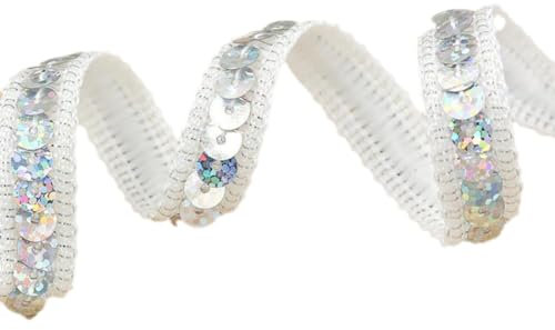 Wambere 50 m x 12mm Paillettenband Pailletten Bänder Paillettenspitze Paillettenbesatz Glänzende Geflochten Paillettenborte Dekoband Zierband für DIY NäHen Handwerk Kleidungsdekoration,Silber B