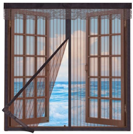 Zanzariera Magnetica per Porta Finestre 130x140cm,Rete Tenda Anti Zanzare Insetti Auto Chiusura,Zanzariera per Finestra con Magneti,per Tenere Fuori Insetti, Mosche e Zanzare,Marrone