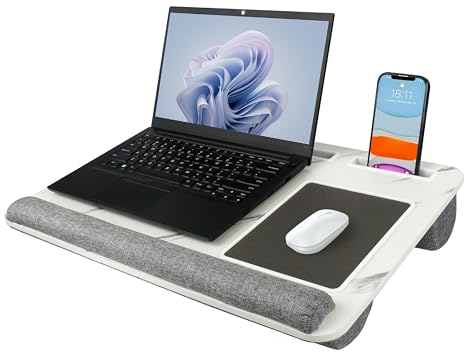 Semiocthome Laptop Lap Tray Desk with Pillow Cushion, Lapboard with Built-in Mouse Pad, Wrist Rest, Phone and Tablet Slot, Fit up to 17 Laptops, Portable Laptop Table for Sofa, Bed, Office - Marble
