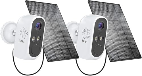 ZOSI 2pcs C1 Pro Cámara Vigilancia WiFi Exterior con Batería y Panel Solar, 2K Visión Nocturna en Color, Detección de Movimiento, Audio Bidireccional