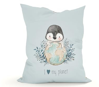 Green Bean© Kinder Sitzsack Pinguin 100x135cm mit 270 Liter hochwertiger EPS Perlen Füllung und waschbarem Motiv Wechsel-Bezug aus 100% Baumwoll - Riesensitzsack Bean Bag Sitzkissen Bodenkissen