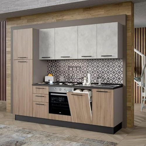 Toscohome Cucina moderna con elettrodomestici inclusi 255 cm noce chiaro e spatolato - Licola