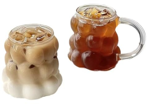 Fofetbfo 2 Pièces Tasses en Verre Ondulé, Verres à Boire en Forme de Raisin, Verres à Boire Vintage, Tasses à Café Glacé, Tasses Esthétiques Tasses à Cocktail pour l'eau, Le Thé, Le Jus, Le Lait,