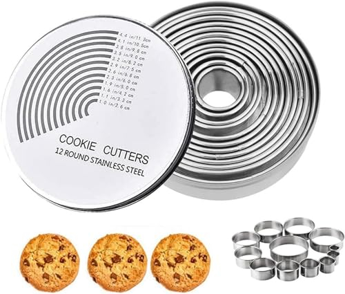 Genérico 12 Piezas Moldes Redondos para Cupcakes, Moldes Redondos, Set de Moldes para Galletas, Moldes Redondos para Tartas, Galletas y Donuts, Accesorios de Cocina DIY