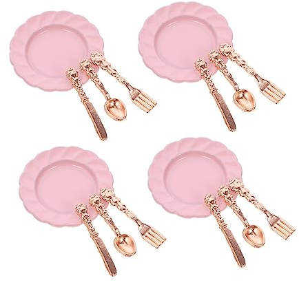 Vaguelly 4 Juegos De Miniatura Casa De Muñecas Plato Tenedor Cuchillo Decoración