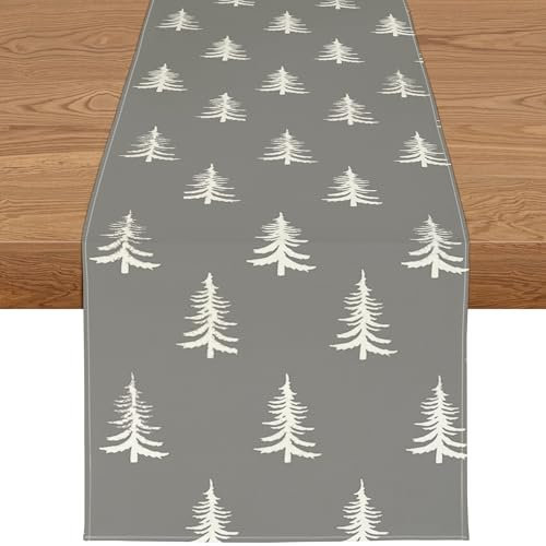 YCOLL Tischläufer Weihnachten Wasserabweisender Tischläufer in Grau, Modernes Weihnachtstischläufer Winter Weihnachtsdeko für Esstisch, Küche & Outdoor Deko