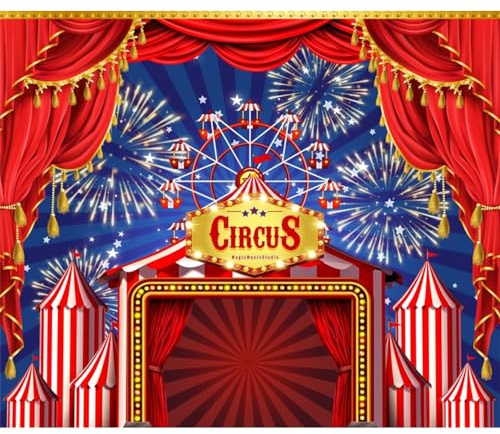 Xiaoterna 3,5x2,5m Bienvenue au Carnaval Toile de Fond Carnaval Feu d'artifice coloré de Nuit Ciel Fond Photographique de la Grande Roue Feu d'artifice étoiles Grand chapiteau Toile de Fond Cirque