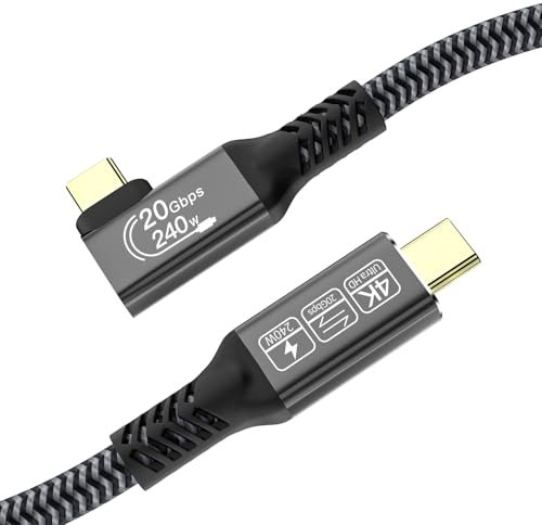 CAKOBLE Cable USB C To USB C 0.5M, USB 3.2 Gen2 data transfer type c,20 Gbps 240w,4K@144Hz usb c video cable,right angle usb c cable (2M-20Gbps 240W USB C)