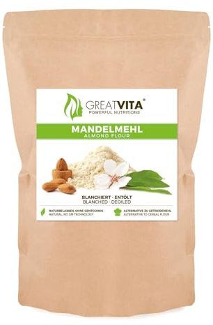 GreatVita Mandelmehl 1600g | Entölt & blanchiert, fein gemahlene Mandeln | Glutenfrei, proteinreich, ideal für Backen, Panieren & Low-Carb Rezepte