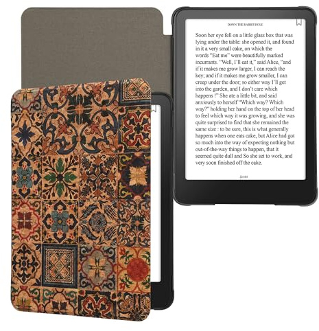 kwmobile Hülle kompatibel mit Amazon Kindle Paperwhite (2024)/Colorsoft - Kork eReader Schutzhülle Cover Case - Fliesenmuster Braun Blau Rot