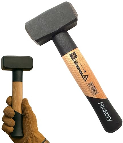 sopomarkt24 Fäustel 1250g mit Hickorystiel – Robuster Hammer nach DIN 6475, Stielschutz, Rundkeil vergossen, ideal für Baustellen, Garten, Werkstatt – Länge ca. 26,5 cm