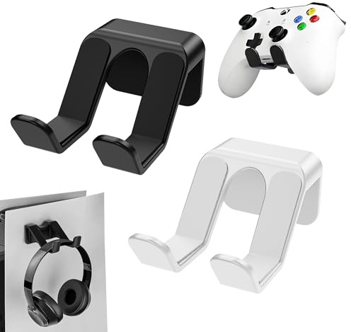 fuxunamz Headset Halterung, Kopfhörer Halter Wandhalterung, Universal Kopfhörerhalter Headset Ständer für Schreibtisch, Untertisch, Wand, Gamepad Headset Halter (Schwarz + Weiß)