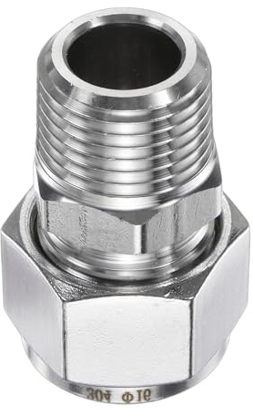 sourcing map Compression Fitting 16mm Tube OD x 1/2 NPT Male Thread Stainless Steel Straight Coupler Adapter Compression Tube Pipe Fitting Connector for Oil Gas Water