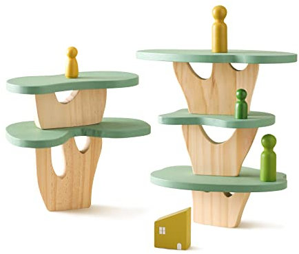 OESSUF Niños apilamiento Juguete Bosque árbol de Madera de 5 Capas casa del árbol apilamiento Montessori Juguetes para niños y niñas Paisaje en Miniatura decoración de la casa