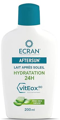 ECRAN® - AFTERSUN - Lait Après-Soleil - Hydratation 24h - Technologie vitEox80 - Vitamine E - Apaise instantanément les coups de soleil - Répare la peau fragilisée - A base d'Aloe Vera Naturel