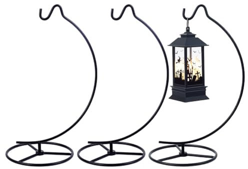 NBEADS 3 Pcs Black Ornament Display Stand, Air Plant Holder Iron Hanging Hook Display Stands Glass Ball Hanger for Home and Office Decor, 18.3x12.4x27cm