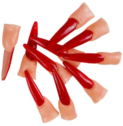 Joygoodta Hexenfinger 10pcs realistischer falscher Finger mit langen roten Nägeln gruseliger Halloween -Requisiten für Maskerade -Kostümparty