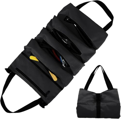 Borsa per Attrezzi Arrotolabile - Tasca Porta Attrezzi - Borsa Portautensili con 5 Tasche con Cerniera - Per Elettricisti, Idraulici, Falegnami, Uso Domestico, Auto e Moto (Nero)