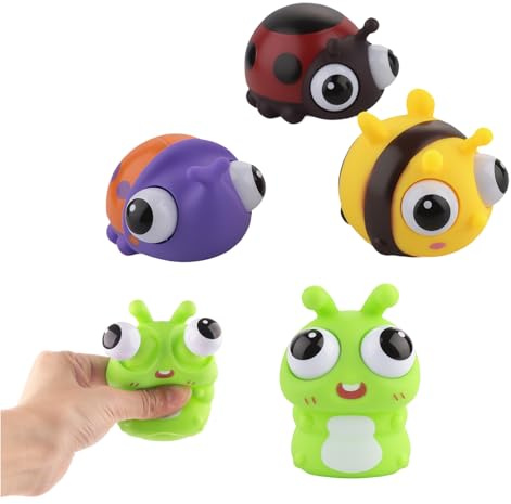 4 Stück Insekt Squeeze Toy - Augen Out, Squishy Tiere Spielzeug, Antistress Stress Toys, Antistressball für Kinder und Erwachsene, inklusive Raupe, Biene, Marienkäfer und Einhorn(A)