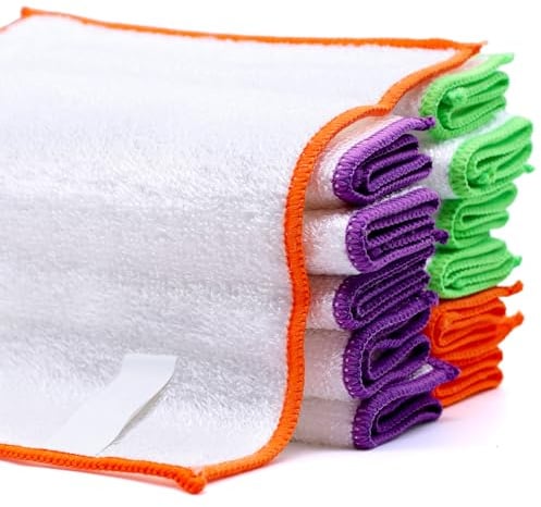 Piuluvor® 12 Stück Bambus Lappen Doppellagige Bambustücher zum Putzen | Bambus Putztücher 23 × 18 cm Bambus Tücher Wiederverwendbare Bambustuch für Küche Bad Haushalt (Zufällige Farbe)