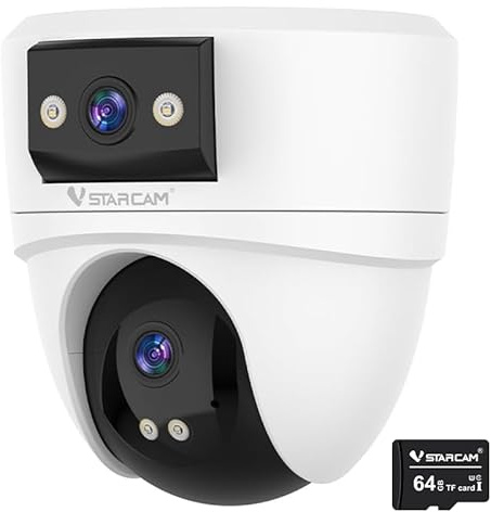VSTARCAM 5MP Dual Lens POE IP Security Camera with Micro SD Card 64 GB, IP Camera Indoor/Outdoor with 108° Wide Angle 4 mm Lens, 2-Way Talk, Color Night Vision, Compatible with Third-Party NVRs