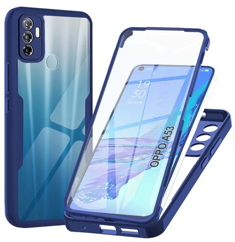 WeiCase Hülle für Oppo A53 / Oppo A53s, Transparent 360 Grad Rundumschutz Schutzhülle mit Integriertem Displayschutz Stoßfest Ultradünn Silikon Handyhülle für Oppo A53 4G / A53s 4G, Blau