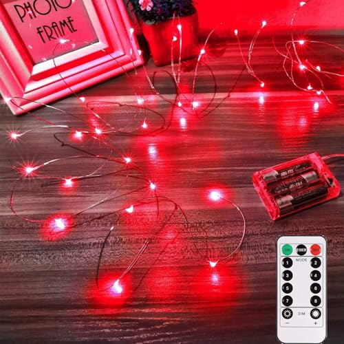 Lichterkette Außen Batterie 10M LED Kupferdraht mit Fernbedienung, Rot | Wasserdicht IP65 für Garten & Balkon, ideal für Hochzeit & Party. Innen & Außen vielseitig einsetzbar.