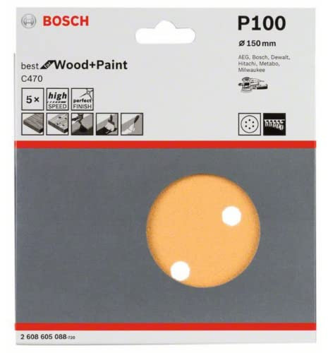 Bosch Accessories Disque Abrasif C470 pour Ponceuses Orbitales, 100 Grain, 150mm, Lot de 5