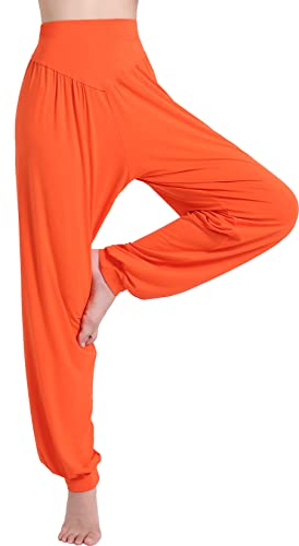 HOEREV Super weiche Modal Spandex Harem Yoga Pilates Hosen, Gr.-Small,Orange