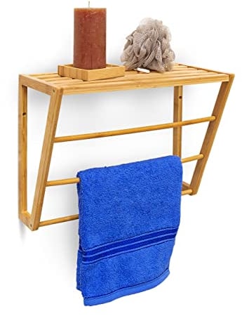 Relaxdays Bambus Handtuchhalter mit Regalaufbewahrung 30 x 42 x 20 cm Wand, Holz,Naturbraun