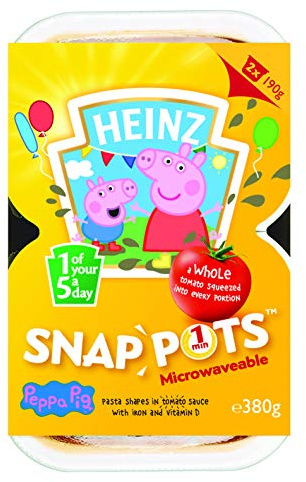 Heinz Peppa Pig Pasta Shapes in Tomato Sauce Snap Pot, 380 g (Pack of 2)