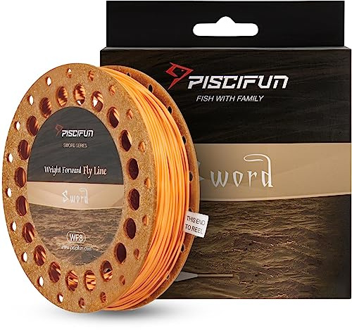 Piscifun Sword Fliegenfischschnur mit geschweißter Schlaufe, Weight-Forward schwimmende Fliegenfischschnur, WF8wt 30,5 m orange