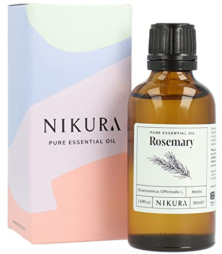 Nikura Rosemary Essential Oil - 50ml | 100% Pure Natural Oils | Perfect for Hair Growth, Haircare, Hair Loss, Beard Growth | Great for Study Focus, Aromatherapy, Memory, Diffusers | Vegan & UK Made