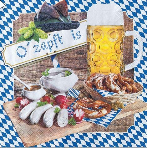 20 Servietten O zapft is/Bayern/Oktoberfest/Raute 33x33cm