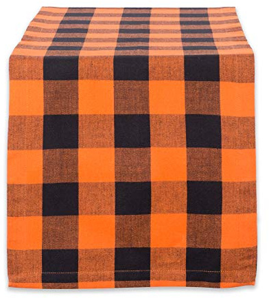 DII Buffalo Check Collection, Classic Farmhouse Table Runner, 14x72, Orange & Black