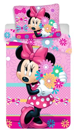 Jerry Fabrics Mickey & Friends Character Kinder Bettwäsche mit Reißverschluss Bettbezug 140 x 200 cm und Kissenbezug 70 x 90 cm, Baumwolle, Pink, 200 x 90 x 0.5 cm