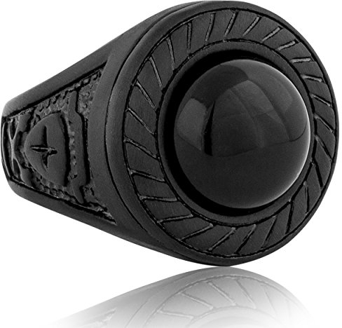 Akitsune Mortis Ring | Ornament Design-Ring Frauen Herren Edelstahl Groß Kreuzfahrer Siegel - Mattschwarz - US 7