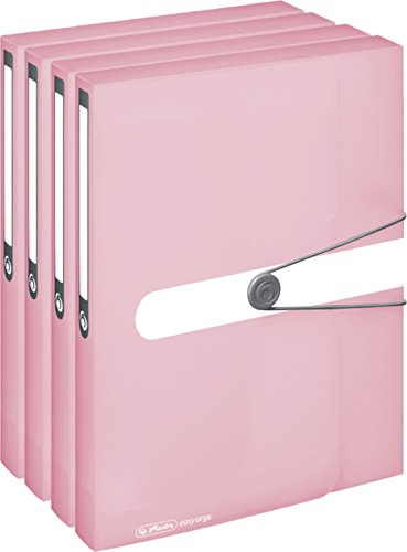 Herlitz Sammelbox Pastell, A4, PP-Folie, Gummizug mit Verschlussknopf, transparent (4er Set in rose)