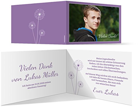 30 x Jugendweihe Dankeskarten Danksagungskarten Danksagung Jugendweihekarten - Pusteblume in Lila