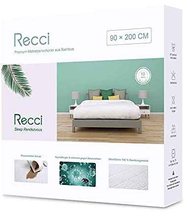 RECCI Bambus Wasserdichter Matratzenschoner 100 x 200 cm, Atmungsaktiv Matratzenauflage, Anti-Allergie, gegen Milben, Matratzenschutz für Baby Kinder Haustier [100 x 200 ] 1 Stück