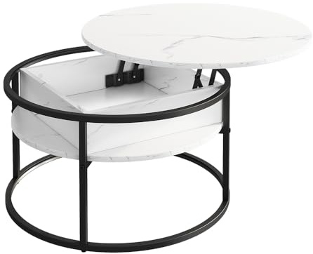 Vicco Couchtisch Marlo, Marmor Weiß, 77 x 77 cm | mit klappbarer Tischplatte zur flexiblen Nutzung im Wohnbereich