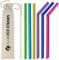 FLOW Barware Silicone Straws | 6 Silicone Straws Reusable with Storage Bag & Cleaning Brush | Large Straw Set for Smoothies, Children's Milkshakes | Multi-Coloured Rainbow Flexible Straw Set